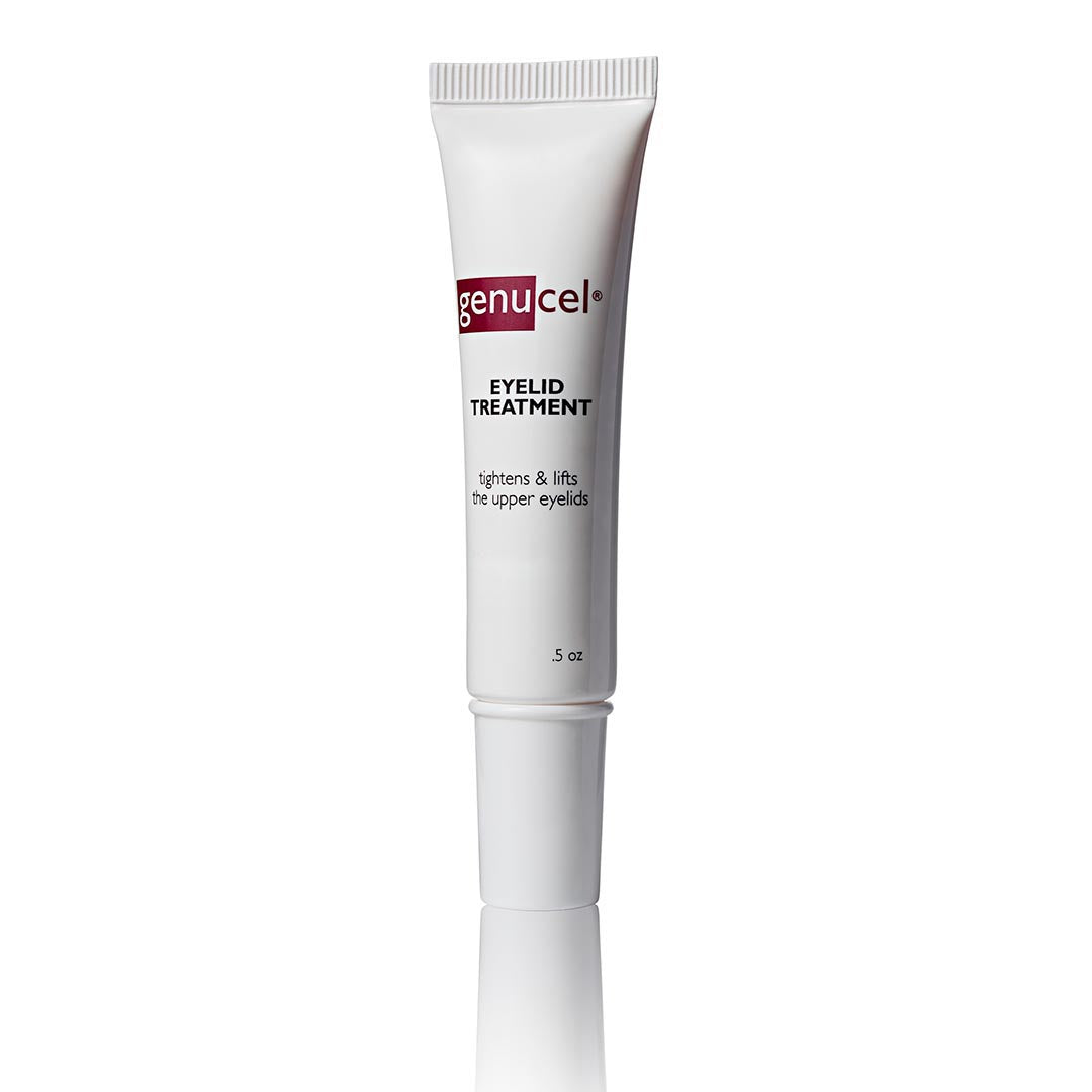 Genucel eyelid treatment tube on a white background