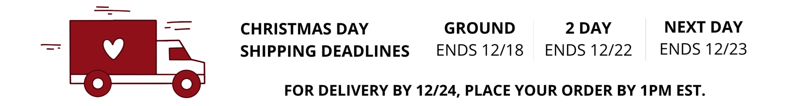 Shipping deadline banner with a red truck icon and text about Christmas Day shipping options.